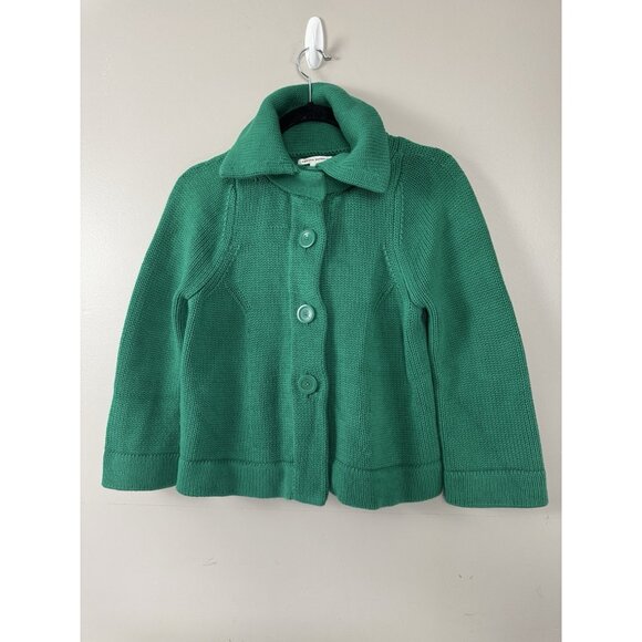 Y2K Women 60s Fit S Emerald Green Chunky Knit 3/4 Sleeve Sweater Cardigan Preppy - Picture 1 of 7